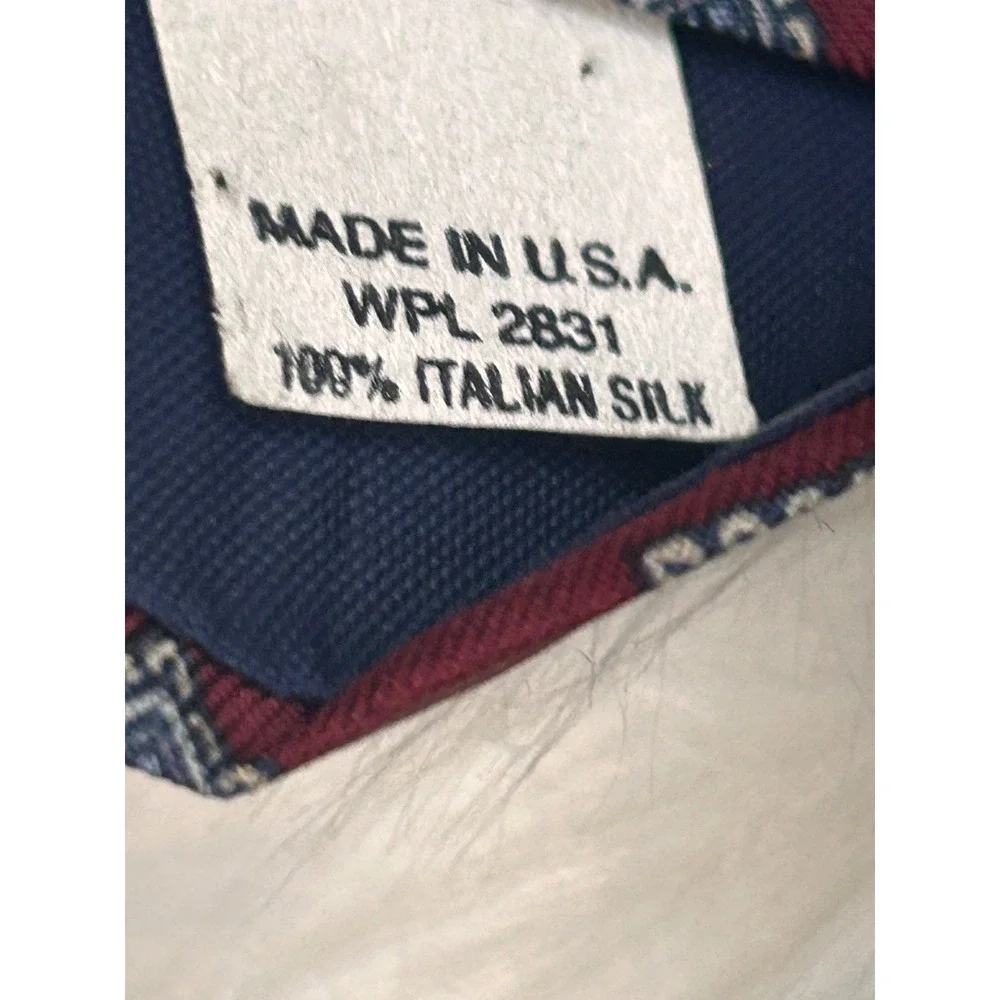Mario Valentino Mens Burgundy Geometric Square Print 100% Italian Silk Necktie